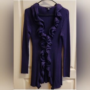 Motive Women's Cardigan Fitted Purple Ruffle Size S Excellent Condition